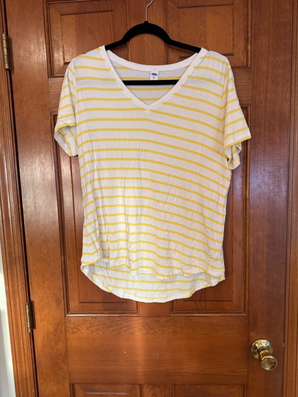 Casual V-Neck Yellow Stripe Women's Top